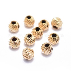 Perles ondulées fourrées d'or jaune, 1/20 or 14k rempli, Sans cadmium & sans nickel & sans plomb, ronde, 5.7x5.5mm, Trou: 1.6mm