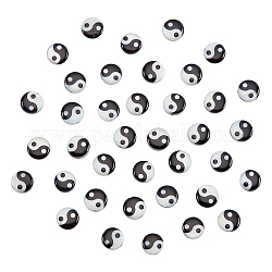 Nbeads 50pcs perles imprimées en coquille d'eau douce naturelle, motif yin yang, noir, blanc, 6x2.5mm, Trou: 0.7mm