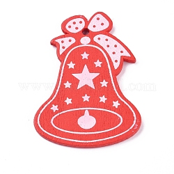 Platane Wood Pendants, Bell, for Christmas, Dyed, Red, 49.5x36.5x2.5mm, Hole: 3mm