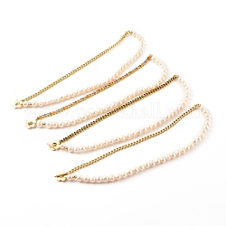 Colliers de chaîne gourmette en laiton émaillé, avec perles rondes en perles naturelles et fermoirs à bascule, véritable 18k plaqué or, couleur mixte, 17.12 pouce (43.5 cm)
