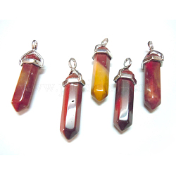 Goldstone Pointed Pendants, with Brass Findings, Bullet, Platinum, 35~45x13mm, Hole: 3x5mm