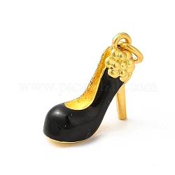 Colgantes de esmalte de aleación de chapado en rack con anillo de salto, encantos de zapatos de tacón alto, color dorado mate, negro, 16x14.5x6mm, anillo de salto: 6x1 mm, 4 mm de diámetro interior