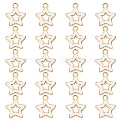 Emaille Anhänger Legierung, Stern, Licht Gold, weiß, 16x14x2 mm, Bohrung: 1.6 mm, ca. 20 Stk. / Beutel