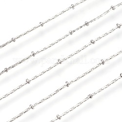 304 Stainless Steel Cardano Chains, Satellite Chains, with Beads, Soldered, Stainless Steel Color, 0.6mm