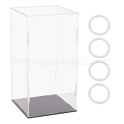 長方形の透明なアクリル ミニフィギュア ディスプレイ ボックス、黒いベース付き  モデル用  ビルディングブロック  人形ディスプレイホルダー  透明  16x16x30.5cm