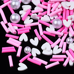 Cabujones de arcilla polimérica hechos a mano, Accesorios de decoración de uñas de moda, con cuentas de perlas de imitación de plástico abs, formas mixtas, color de rosa caliente, 2~12x1.5~5x1~5mm