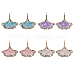 8Pcs 4 Colors Rack Plating Alloy Rhinestone Pendant, with Enamel, Nickel Free, Gingko Leaf Charms, Golden, Mixed Color, 16.5x16x4.5mm, Hole: 2.2mm, 2Pcs/color