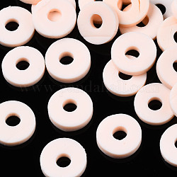 Perles d'argile polymère faites à la main écologiques, disque / plat rond, perles heishi, rose brumeuse, 4x1mm, Trou: 1mm, environ 55000 pcs/1000 g