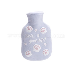 Bottiglie di acqua calda in gomma con stampa zampa di gatto, con copertina morbida e soffice, borsa dell'acqua calda, azzurro acciaio chiaro, 187x110mm, Capacità: 350ml