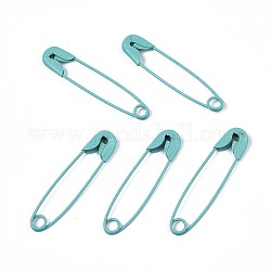 Spray Painted Iron Safety Pins, Cadmium Free & Nickel Free & Lead Free, Medium Turquoise, 30~31x7x2.5mm