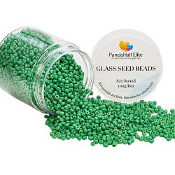 PandaHall Elite 2000pcs 8/0 3mm Round Glass Seed Beads with 1mm Hole for Earring Bracelet Necklace Jewelry Making, Pale Green