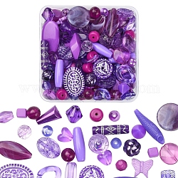 Perles acryliques 100g, formes mixtes, violet, 5.5~28x6~20x3~11mm, Trou: 1~5mm