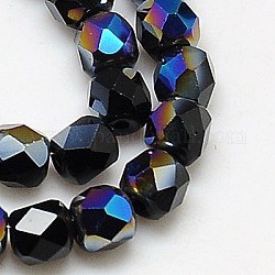 Electroplate Glass Beads Strands, Half Plated, Faceted, Cube, Black, 6x6x6mm, Hole: 1mm, about 71pcs/strand, 16.5 inch