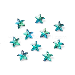 Electroplate Glass Charms, Starfish, Faceted, Back Plated, Medium Aquamarine, 14x15x7mm, Hole: 1.4mm