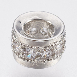 Messing Mikro ebnen Zirkonia Perlen, Bleifrei und cadmium frei, Fass, Platin Farbe, 6.5x4 mm, Bohrung: 3 mm