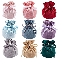 Бархатные сумки для бижутерии nbeads с кулиской и пластиковым искусственным жемчугом, подарочные пакеты из бархатной ткани, разноцветные, 13.2x14x0.4 мм, 9 цветов, 2 шт / цвет, 18 шт / комплект
