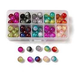 100 perle di vetro craquelé trasparente verniciato a spruzzo in 10 colori, Two Tone, tondo, colore misto, 12~12.5mm, Foro: 1.6 mm, 10 pz / colore