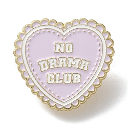 Word No Drama Club Enamel Pins, Light Gold Zinc Alloy Brooch for Women, Heart, 24.5x26x1.5mm