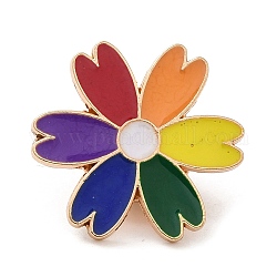 Pride Rainbow Theme Enamel Pins, Light Gold Alloy Badge for Backpack Clothes, Colorful, Flower, 20.5x1.5mm