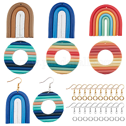 SuperZubehör DIY 6 Paar Polymer Clay Dangle Ohrring Kits, inklusive Rundbogen & Donut-Anhänger, Ohrringhaken & Biegeringe aus Messing, Mischfarbe