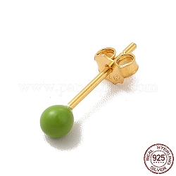 Aretes con bola redonda esmaltada, joyas de plata de ley 925 dorada para mujer, verde amarillo, 14.5x3mm, pin: 0.8 mm