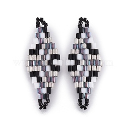 Liens de perles de rocaille japonaises miyuki & toho, motif de tissage, losange, noir, 32.5~33x12.6~13x1.7~1.8mm, Trou: 1.2~1.4mm