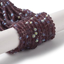 Chapelets de perles en verre transparente  , facette, mat, demi couleur ab plaqué, rondelle, violet, 4~4.5x3.5~4mm, Trou: 1mm, Environ 117~121 pcs/chapelet, 16.61~16.73 pouce (42.2~42.5 cm)