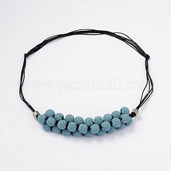 Perlenketten aus Lavastein, mit gewachster Baumwollkordel und tibetanischem Stil, hellblau, 18.1 Zoll ~ 29.9 Zoll