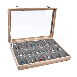 Cajas de presentación de madera colgante, con vidrio, Bandeja de exhibición colgante apilable de 18 rejilla con tapa transparente, Rectángulo, blanco antiguo, 35x24x5.5 cm