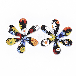 Printing PU Leather Pendants, with Double-Sided Flower Pattern, Flower, Colorful, 45.5x40x2mm, Hole: 1mm