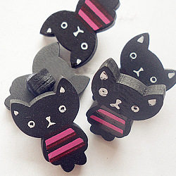 Painted  Shank Button Shaped in Cat, Wooden Buttons, Black, 24x18x4mm, about 100pcs/bag