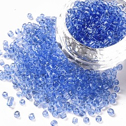 Abalorios de la semilla de cristal, transparente, redondo, azul claro, 8/0, 3mm, agujero: 1 mm, aproximamente 2222 unidades / 100 g
