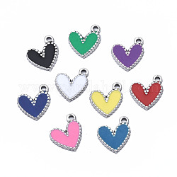 304 Stainless Steel Charms, with Enamel, Heart, Stainless Steel Color, Mixed Color, 12x10x1.5mm, Hole: 1.2mm