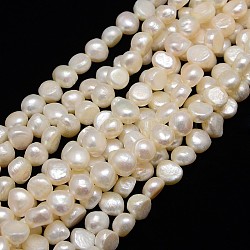 Natural Cultured Freshwater Pearl Beads Strands, Two Sides Polished, Creamy White, 10~11x5~7mm, Hole: 0.8mm, about 37pcs/strand, 13.78 inch(35cm)