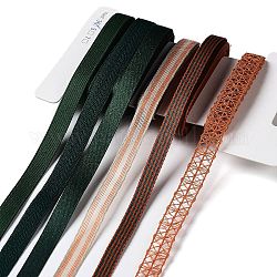 18 Yards 6 Styles Polyester Ribbon, for DIY Handmade Craft, Hair Bowknots and Gift Decoration, Green Color Palette, Dark Green, 3/8~1/2 inch(10~12mm), about 3 yards/style