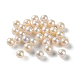 Culture des perles perles d'eau douce naturelles, la moitié foré, niveau 3a+, ronde, fumée blanche, 5mm, Trou: 0.9mm