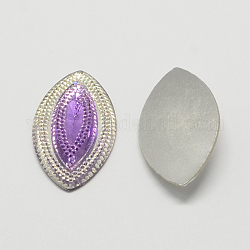Horse Eye Resin Cabochons, Silver Bottom Plated, Medium Purple, 35x20x5.5mm, about 300pcs/bag