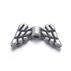 Antique Silver Tibetan Silver Wing Alloy Beads, Lead Free & Cadmium Free, about 7mm long, 14mm wide, 2mm thick, Hole: 1.5mm
