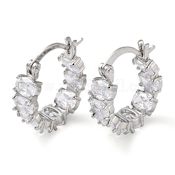 Brass Hoop Earrings, with Clear Cubic Zirconia, Long-Lasting Plated, Lead Free & Cadmium Free, Platinum, 22x19.5x6mm