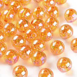 Perline acrilico trasparente, ab colore placcato, tondo, arancione, 12x11mm, Foro: 2.5 mm, circa 566pcs/500g