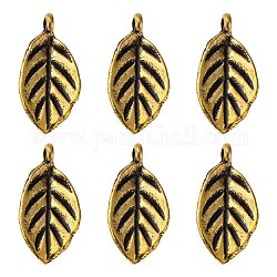 Tibetan Style Alloy Pendants, Cadmium Free & Lead Free, Leaf, Antique Golden, 16x8x1mm, Hole: 2mm