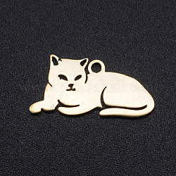 201 ciondolo gattino in acciaio inossidabile, sdraiato a forma di gatto, oro, 9.5x19x1mm, Foro: 1.2 mm