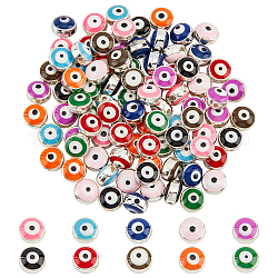 NBEADS 100 Pcs Enamel Evil Eye Beads, 10 Colors 8mm Flat Round Evil Eye Beads Charm Turkish Evil Eye Spacer Beads for Jewelry Making DIY Necklace Bracelet Earring Crafts