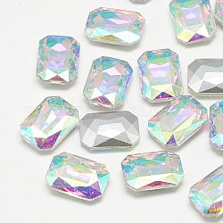 Cabujones de cristal con rhinestone, facetados, octágono rectángulo, crystal ab, 10x8x3.5mm