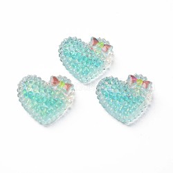 Cabujones de resina epoxi transparente, con polvo del brillo, corazón, turquesa, 19x21x7.5mm