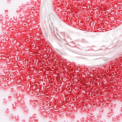 Glass Cylinder Beads, Seed Beads, Inside Colours Luster, Round Hole, Crimson, 1.5~2x1~2mm, Hole: 0.8mm, about 8000pcs/bag, about 1pound/bag