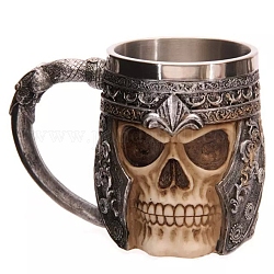 Halloween 304 tasse tête de mort en acier inoxydable, tasse à bière viking squelette en résine, pour la décoration de la maison cadeau d'anniversaire, couleur inoxydable, 150x140x105mm, diamètre intérieur: 78 mm, capacité: 450 ml