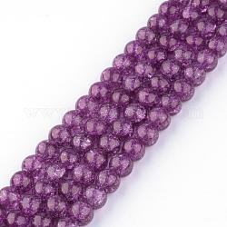 Granos de cuarzo crujido sintético hebras, redondo, teñido, púrpura, 8mm, agujero: 1 mm, aproximamente 50 pcs / cadena, 15.7 pulgada