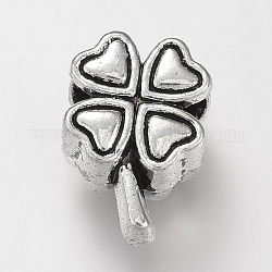 Tibetan Style Alloy European Beads, Large Hole Beads, Cadmium Free & Lead Free, Clover, Antique Silver, 13x9x7mm, Hole: 4.5mm, about 490pcs/1000g