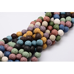 Fili di perle di roccia lavica naturale, tinto, tondo, colore misto, 16mm, foro : about 2.5~3mm, circa 28pcs/filo, 15 pollice